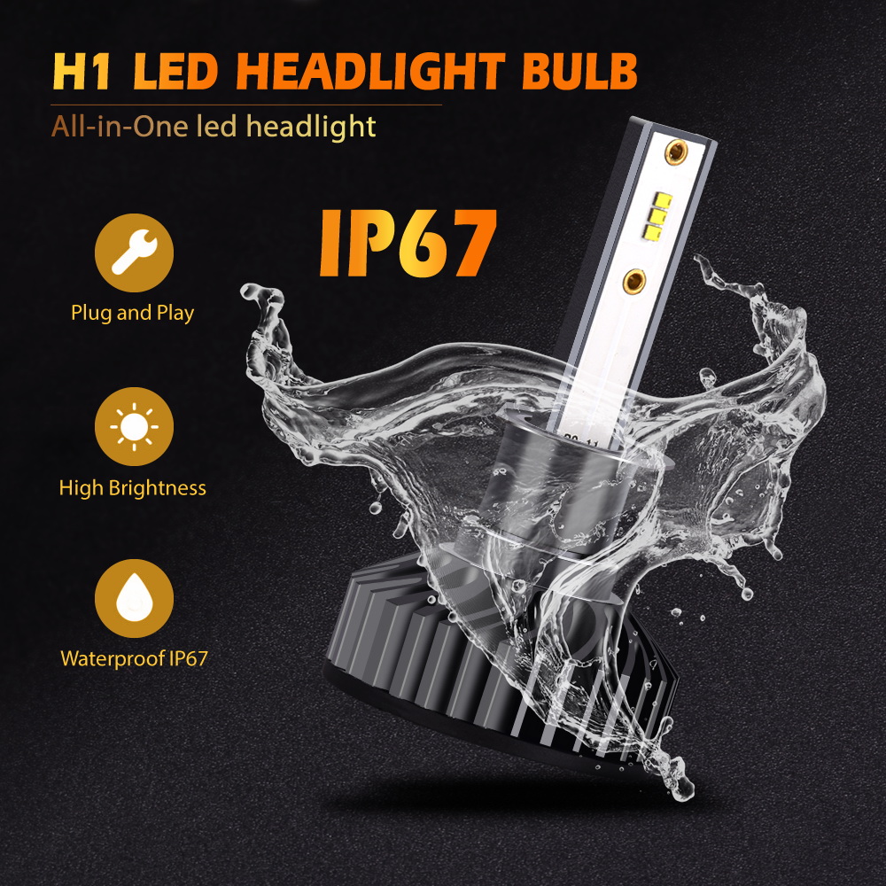 2PCS H1 LED Headlight Bulbs Auto Headlamp 8000LM 72W with ZES Chip