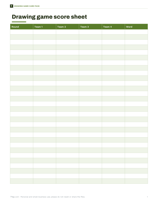 Preview of Printable Drawing Game Score Sheet